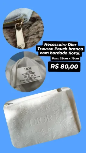  Necessaire Dior Trousse Pouch branca com bordado floral. Tam: 25cm x 18cm