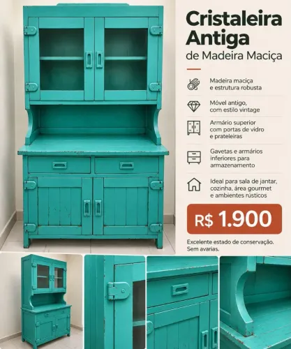 Cristaleira antiga madeira maciça