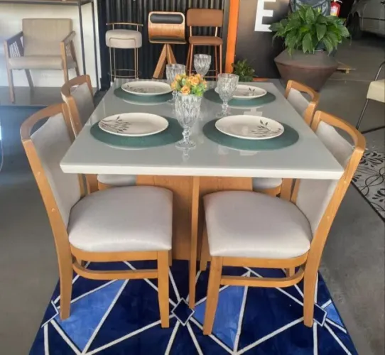 Mesa de Jantar Alice com 4 Cadeiras Marina 120x80 - Forte Atacadista