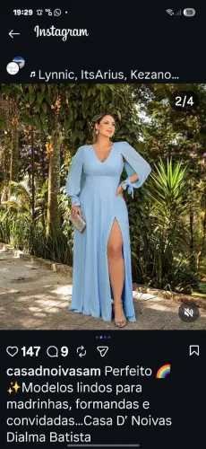 Vestido Longo Madrinha Azul Serenity Manga Capa com Fenda 