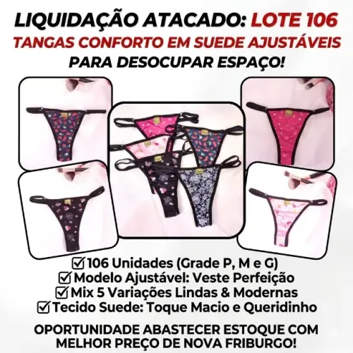 LIQUIDAÇÃO ATACADO: Lote 106 Tangas Conforto em Suede Ajustáveis