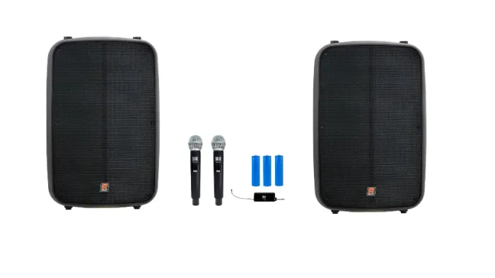 Kit Sonorização Completo: 2 Caixas Staner SR315M + Microfone Duplo Sem Fio Soundvoice