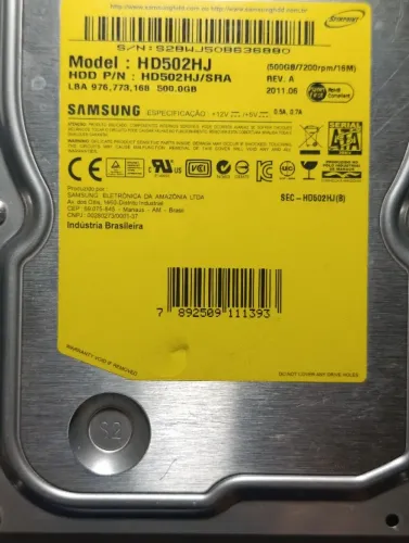 HD SATA 500Gb Samsung Usado