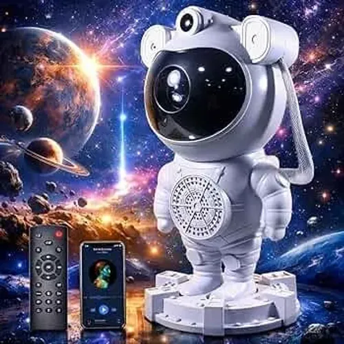 Projetor de Galáxias em forma de Astronauta com Caixa de Som Bluetooth