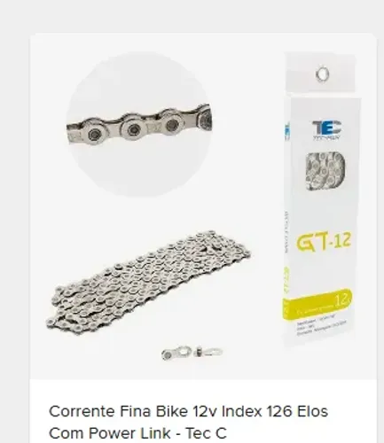 Corrente Fina Bike 12v Index 126 Elos Com Power Link - Tec Cor Prateado