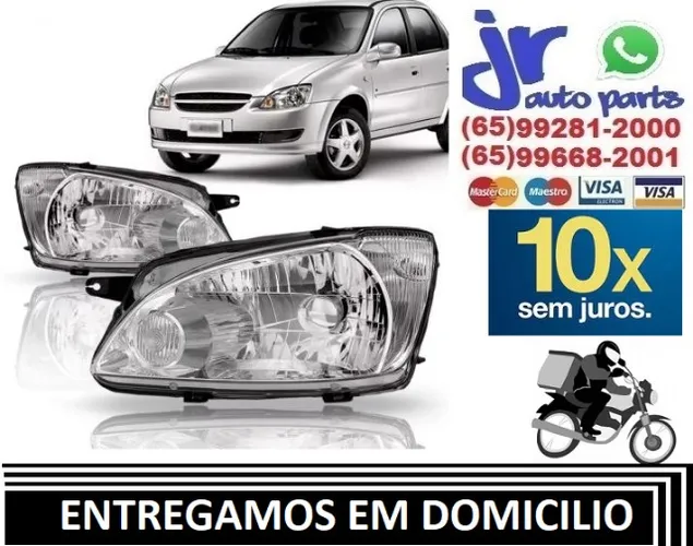 Par Farol Corsa Classic 2010 2011 2012 2013 2014 2015 2016 Máscara Cromada Foco Simples
