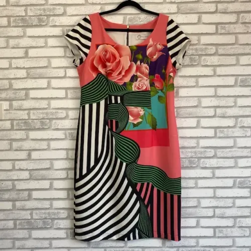Vestido Estampado Nectarina Manga Curta Tamanho 42