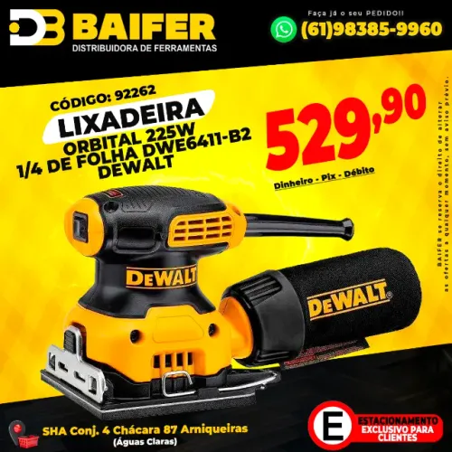 Lixadeira Orbital 225W 1/4 de Folha DWE6411-B2 Dewalt