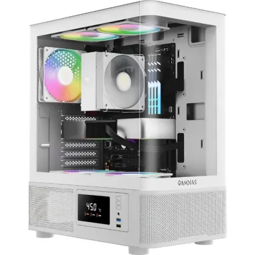 Gabinete Gamer Gamdias Atlas E2 CG White Com Display Digital *Com 3 Fans ARGB* - WZetta