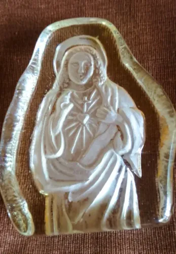 Antigo e raro Sagrado Coração de Jesus placa sacra Bloco de cristal translucido *Descrição