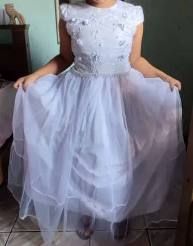 Vestido Noivinha - branco infantil com detalhes florais