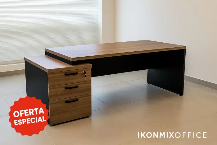 Mesa Reta Pedestal tampo 1,50 2 Gavetas 1 Gavetão 40mm - LOJA IKONMIXOFFICE