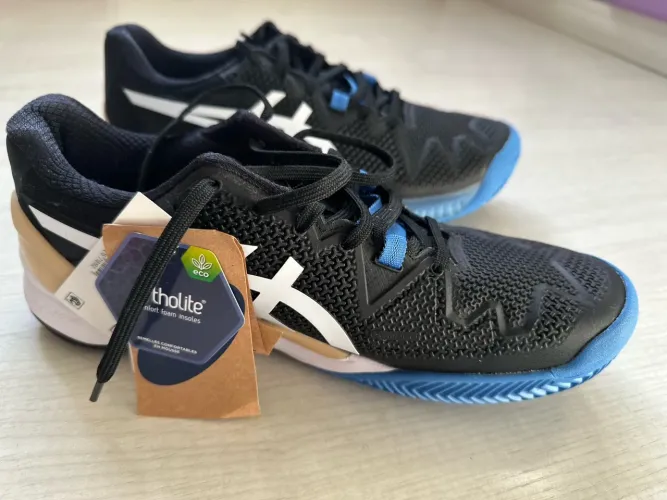 Tênis Asics Gel Resolution 8 Clay Preto Branco e Azul Tamanho: 40