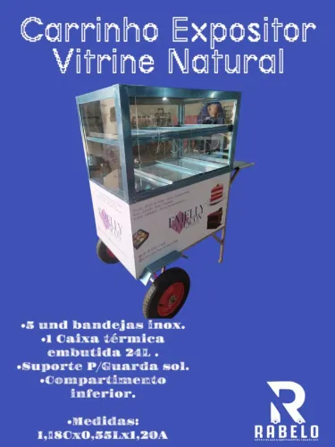 Carrinho Expositor Vitrine Natural inox em até 10x sem juros no cartão 