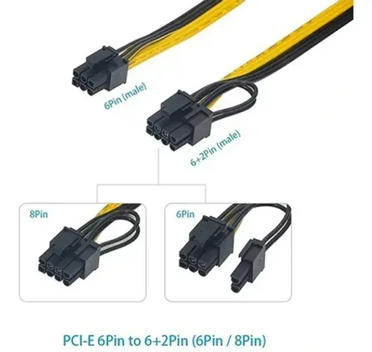 Pcie 6 Pinos Macho Para 8 (6+2) Pinos Macho 50cm Mineração