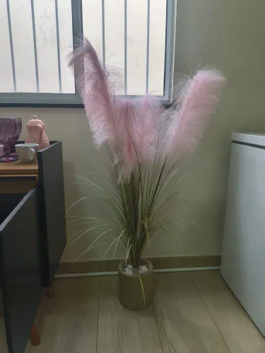 Arranjo Decorativo com Capim dos Pampas Rosa em Vaso