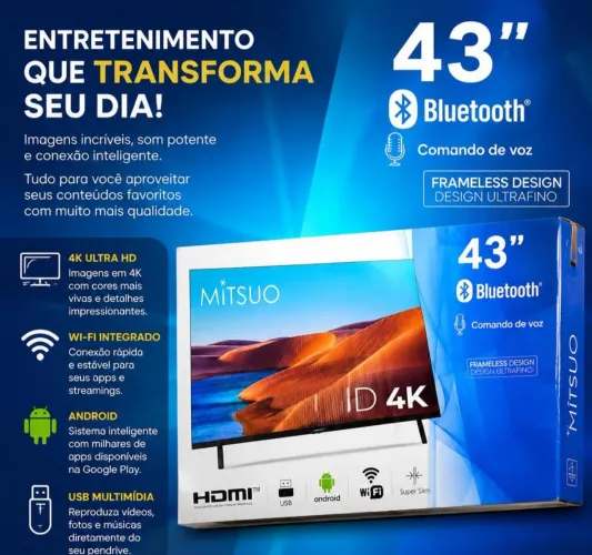 Vendo tv smart mitsuo uhd 4k de 43 polegadas!