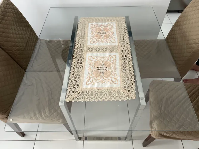 Mesa de Vidro Temperado com Base de Inox