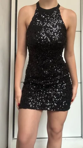 vestido tubinho paête preto