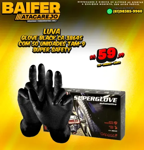 Luva Glove Black CA 38645 Com 50 Unidades TAM-9 Super Safety