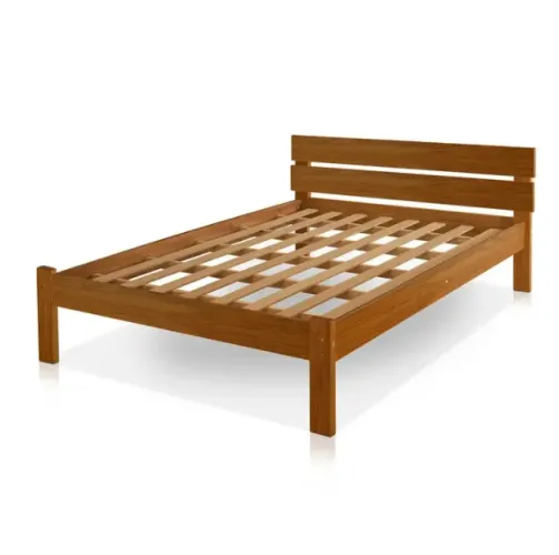 Cama Casal em Madeira Maciça Turca com Cabeceira Castanho