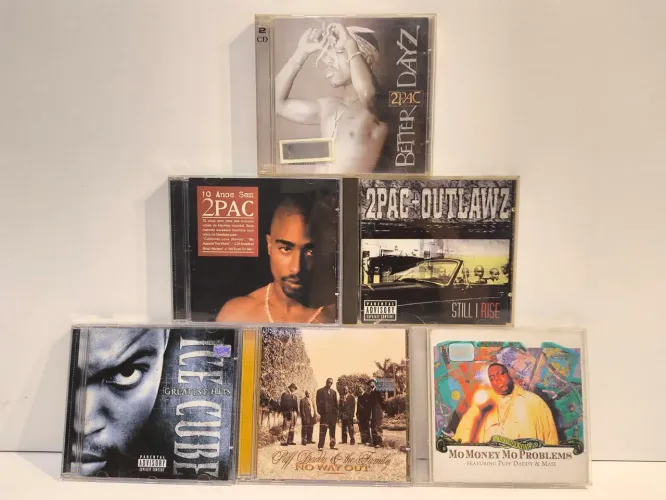 Coleção de 6 CDs Hip-Hop Anos 90 (2Pac, Ice Cube, Puff Daddy, Biggie) raro
