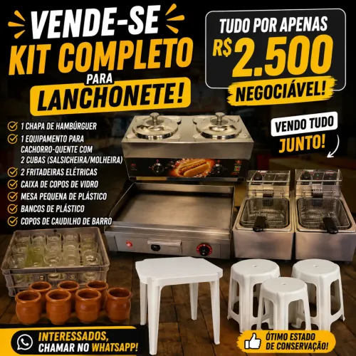 Kit completo para lanchonete - chapa, fritadeiras e equipamentos