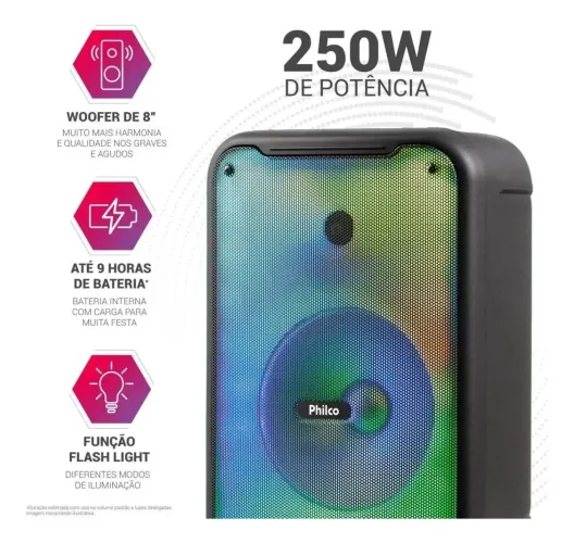 Caixa Som Philco Pcx3800 Bt Potente 250w Karaokê C/2 Mic