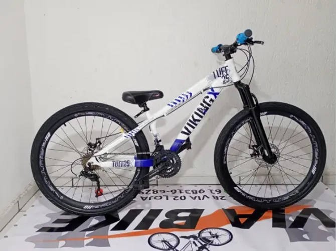 Bicicleta Aro 26 Freeride Grau Pneu Azul Vikingx Tuff 25
