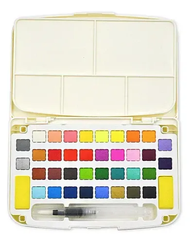 Estojo Aquarela Pastilha 36 Cores Com Pincel Volta Às Aulas