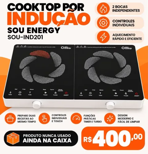 Fogão cooktop por indução- 2 bocas