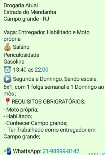 Vaga emprego Motoboy