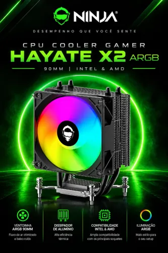 CPU Cooler Gamer Ninja Hayate X2 ARGB, 90mm, Intel & AMD (NOVO/LACRADO!)