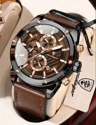 Relógio Masculino de Luxo Poedagar 860 Black Brown (Marrom)  Pulseira Linda Couro Linda