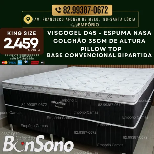 Cama king size Viscogel-Nasa base bipartida e colchão Bonsono novos de fábrica