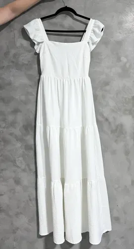 Vestido longo feminino branco fluido   