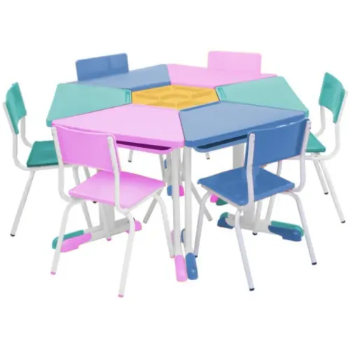 Conjunto Escolar Hexagonal BABY Mesas e Cadeiras - 06 A 09 anos - JUVENIL - 41005