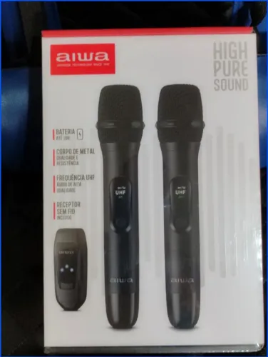 Microfone Wireless Aiwa Preto 2 Microfones P10 para Festas Lacrado