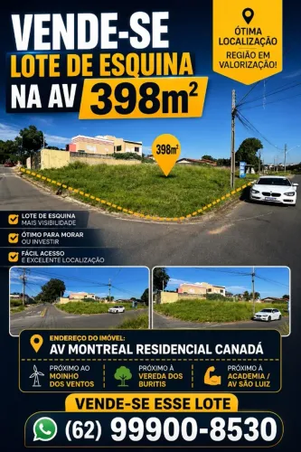 LOTE DE ESQUINA À VENDA ? EXCELENTE LOCALIZAÇÃO MOINHO DOS VENTOS / VEREDAS / CANADA