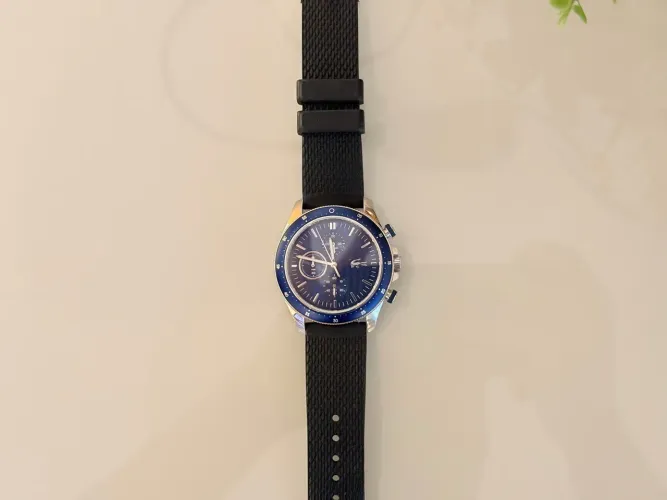 Relógio Masculino LACOSTE Cronógrafo Azul com Pulseira Preta, ORIGINAL!