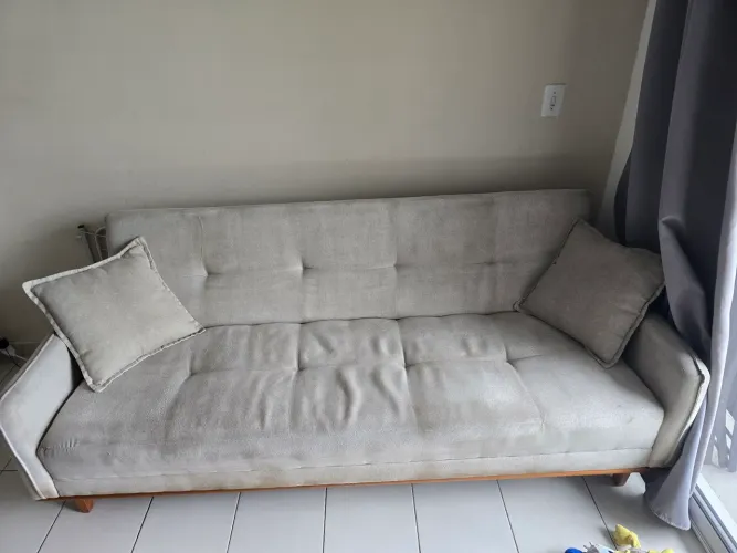 Sofá cama de linho bege