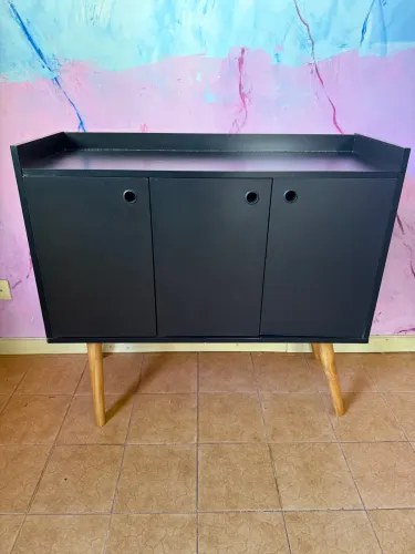 Aparador Sala de Jantar/Balcão Buffet 3 Portas Wood Premier (Preto)