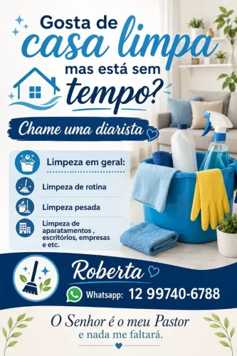Faço limpeza doméstica e comercial. 