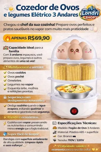 COZEDOR DE OVOS E LEGUMES ELÉTRICO 3 ANDARES