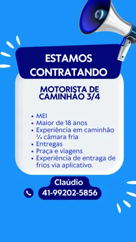 Contrata-se motorista de Caminhão 3/4 - Cláudio 41- *