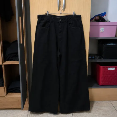 calça wide leg plus size jeans tamanho 46 nova