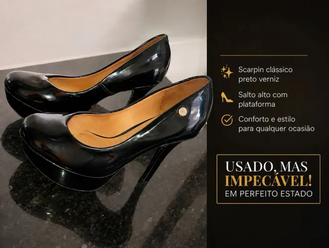 Scarpin Vizzano de verniz preto com plataforma N°38 , usado 2 vezes , sem detalhes nenhum