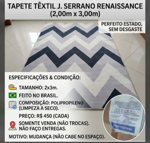Tapete J. Serrano Renaissance Geométrico 2x3m - Estado de Novo / Seminovo