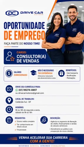 Vaga para vendedor na Ceilândia - início imediato