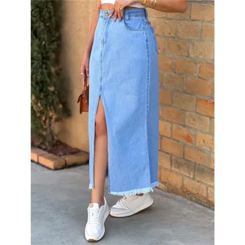 Saia jeans com fenda